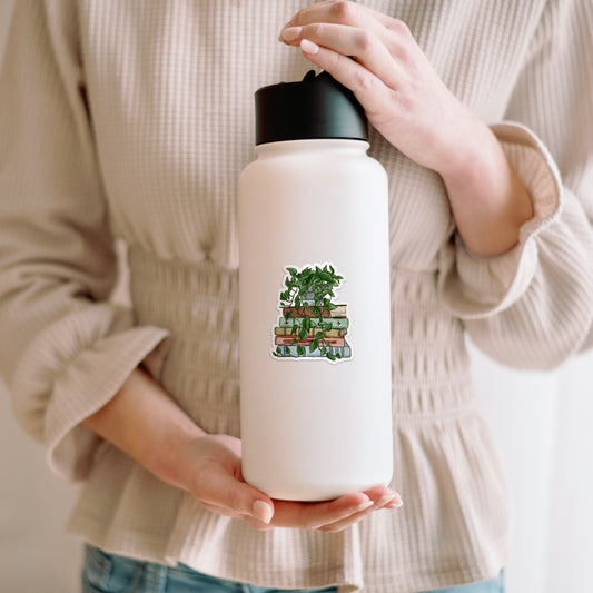 Book and Pothos Botanical Hand-Illustrated Sticker