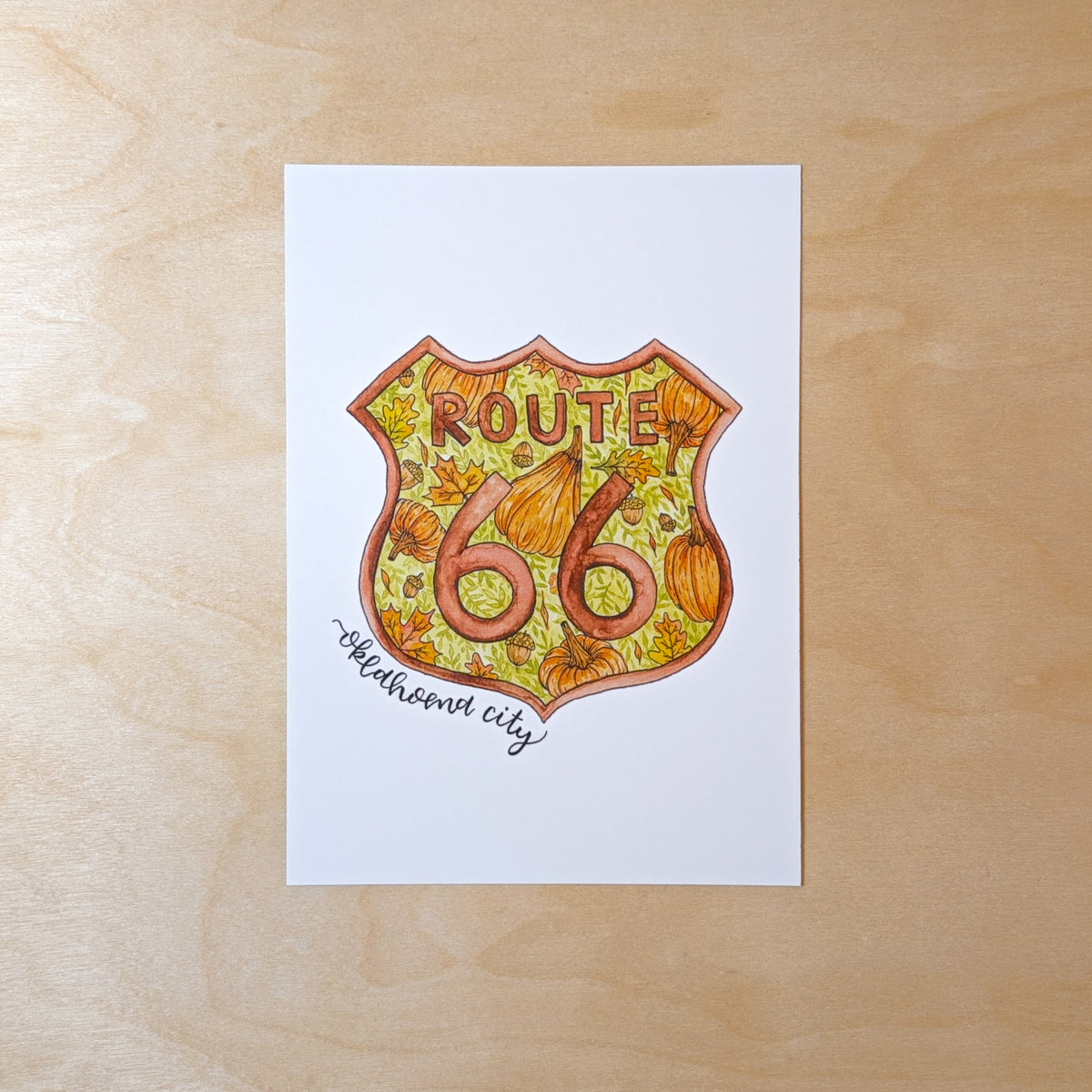 Fall Route 66 Oklahoma City Illustrated Postcard