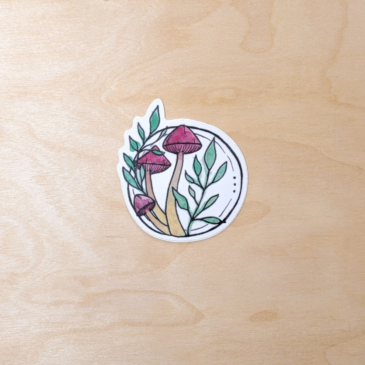 Mushroom Circle with Leaves Botanical Sticker