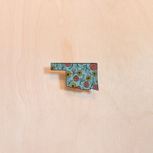 Blue Floral Oklahoma Botanical Enamel Pin