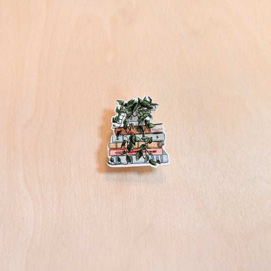 Book and Pothos Botanical Enamel Pin