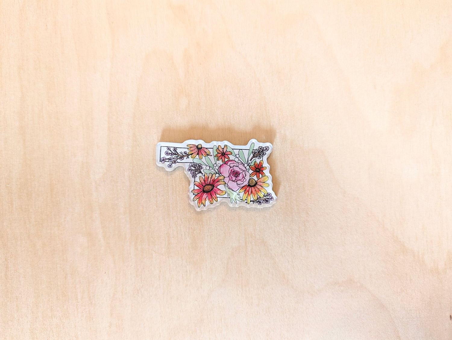 Oklahoma Shaped Floral Botanical Acrylic Magnet