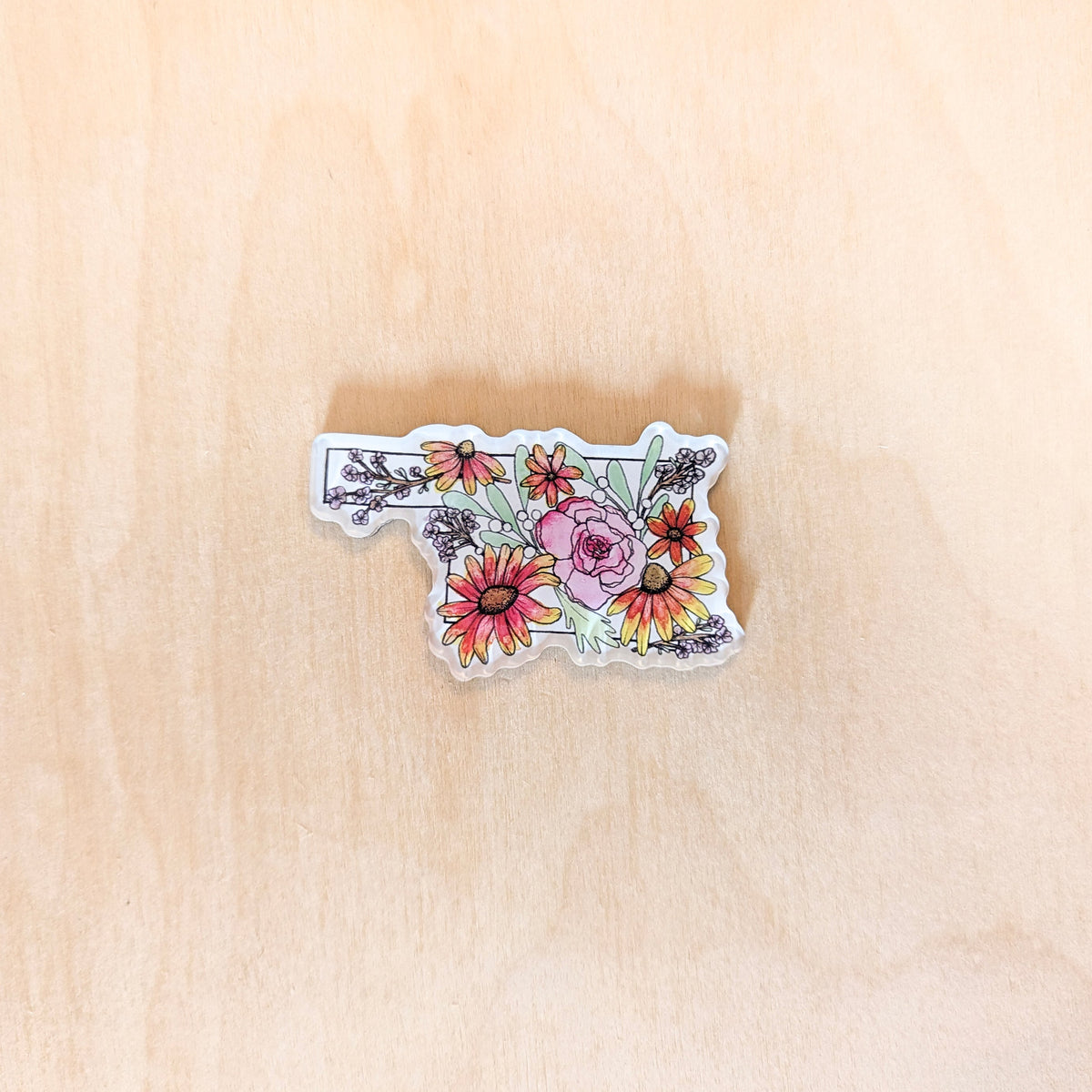 Oklahoma Shaped Floral Botanical Acrylic Magnet