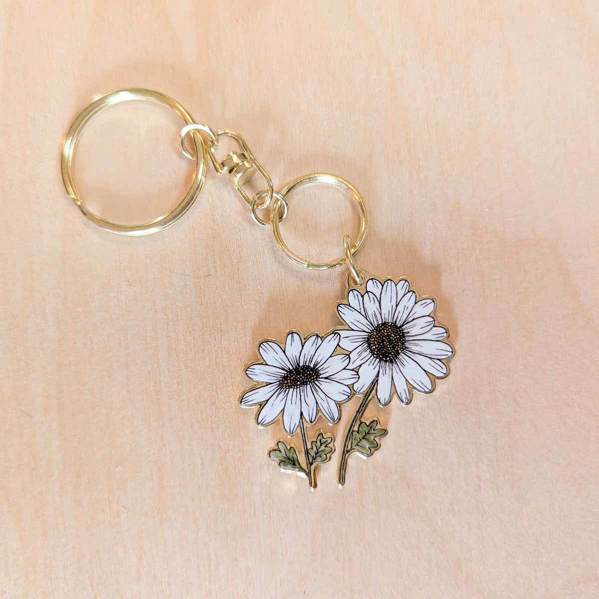 Daisy Botanical Hand-Illustrated Metal Keychain