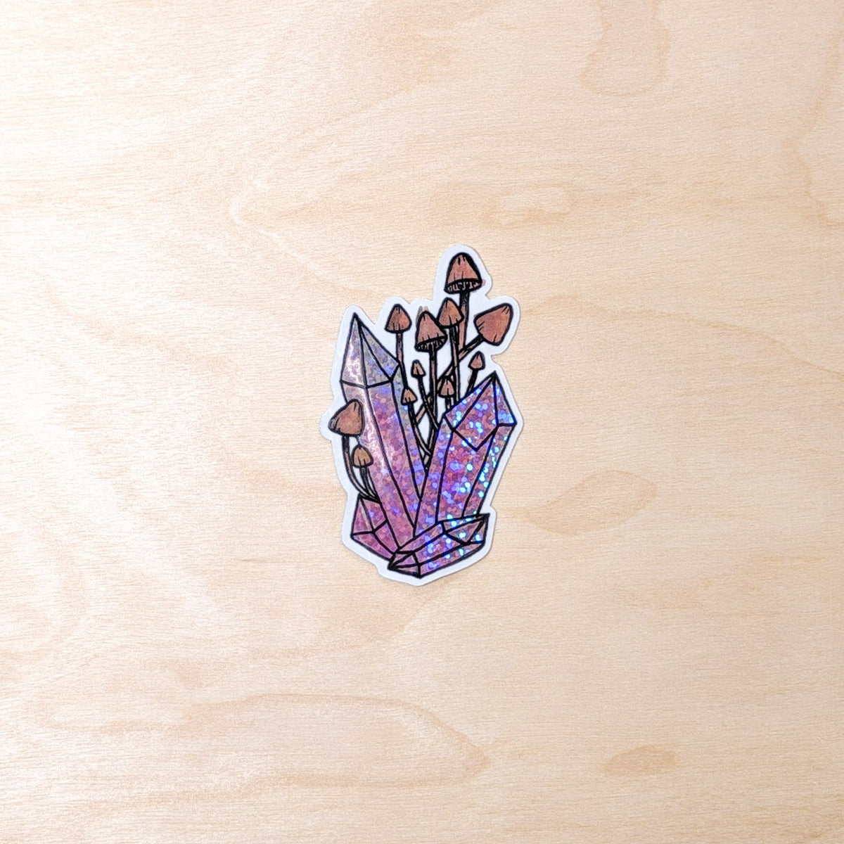 Holographic Pink Mushroom Botanical Sticker