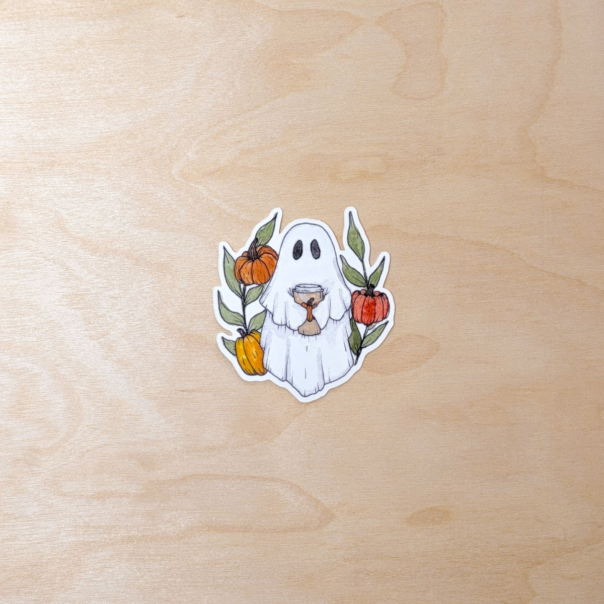Ghost with PSL Coffee Botanical Halloween Sticker