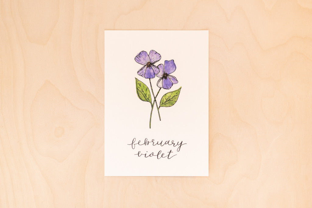 February Birth Month Violet Floral Botanical Print