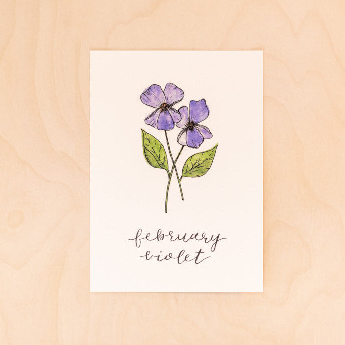 February Birth Month Violet Floral Botanical Print