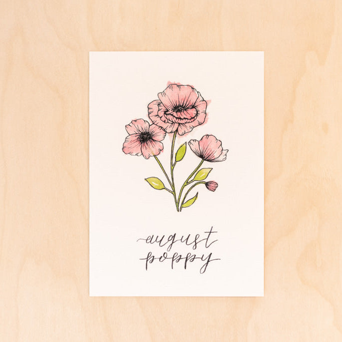 August Birth Month Poppy Floral Botanical Print