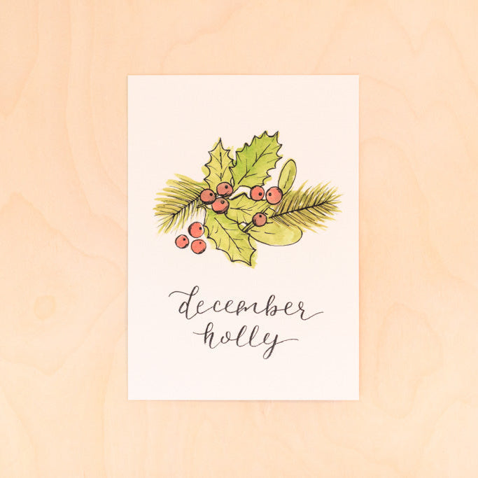 December Birth Month Holly Botanical Print