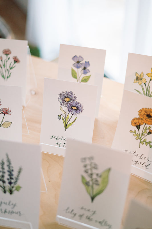 February Birth Month Violet Floral Botanical Print