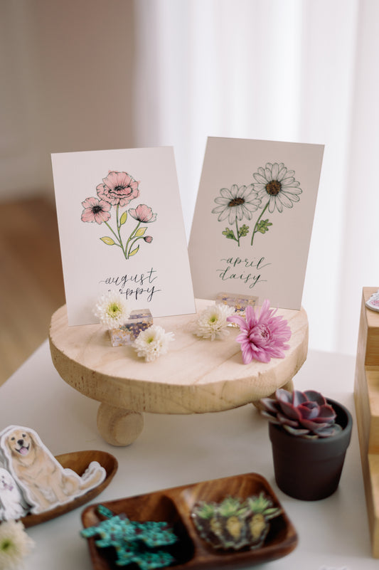 August Birth Month Poppy Floral Botanical Print