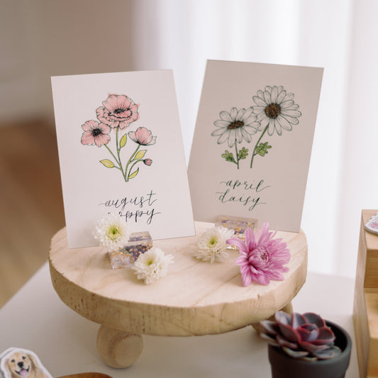 August Birth Month Poppy Floral Botanical Print