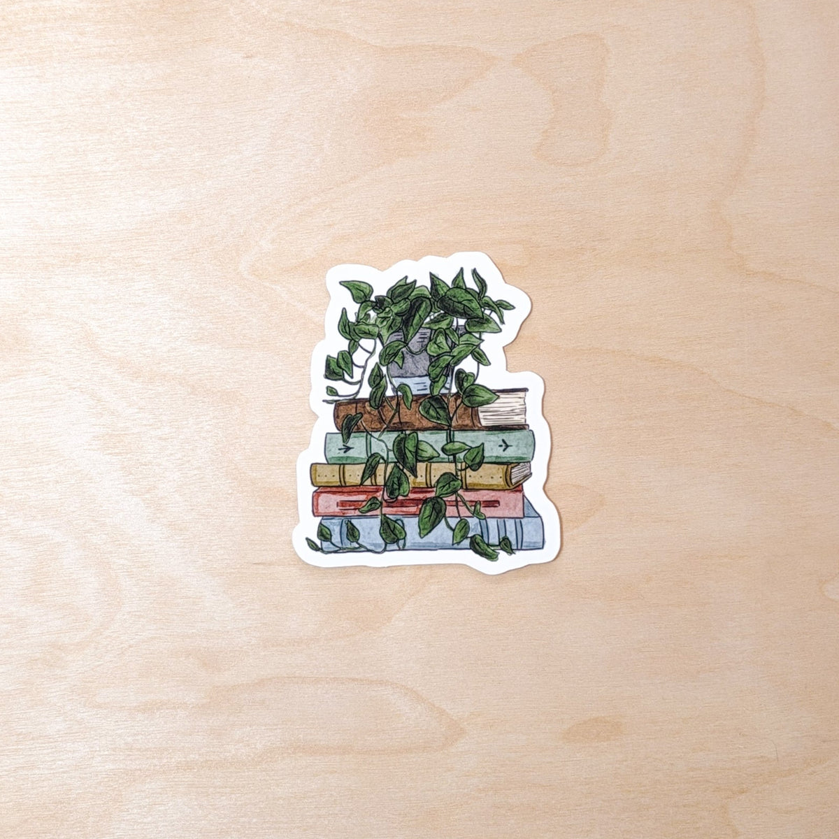 Book and Pothos Botanical Hand-Illustrated Sticker