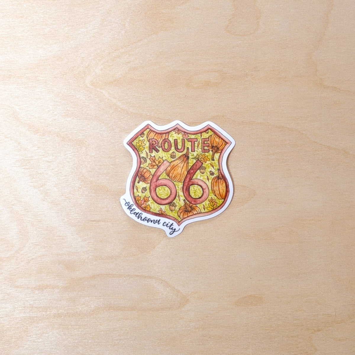 Fall OKC Route 66 Hand-Illustrated Watercolor Sticker