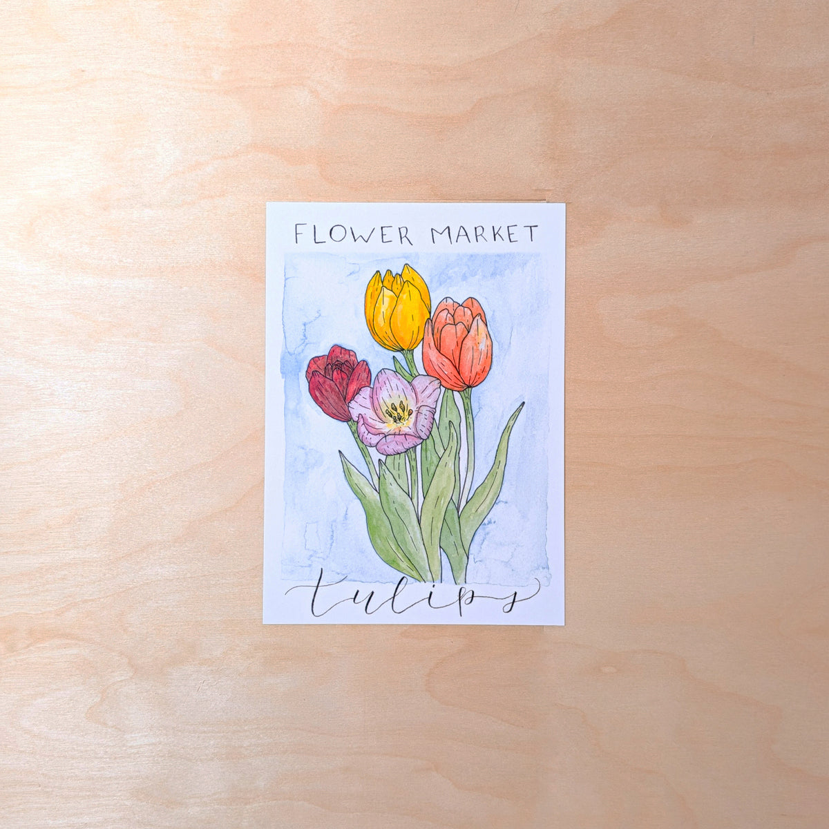 Flower Market Tulips Illustrated Postcard
