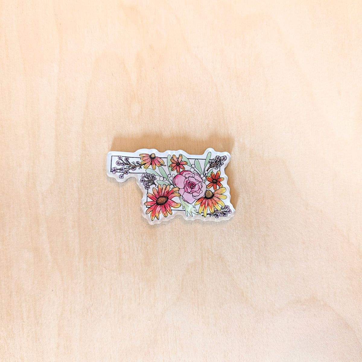 Oklahoma Shaped Floral Magnet