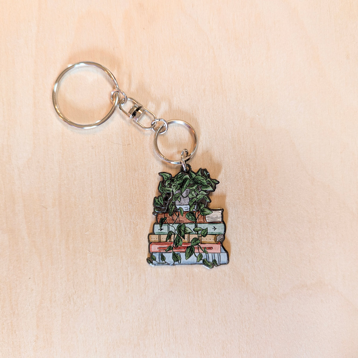 Book & Pothos Metal Keychain