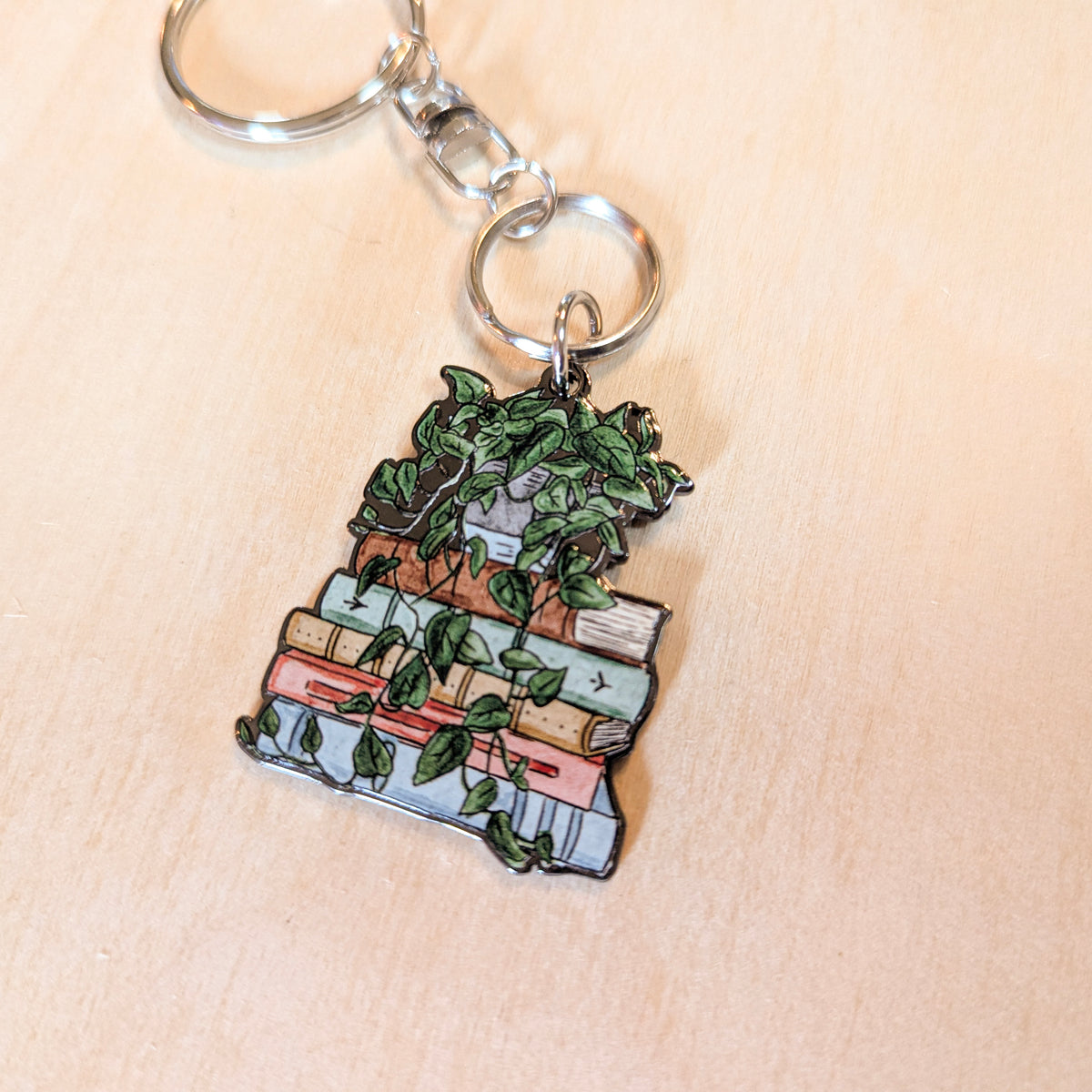 Book & Pothos Metal Keychain