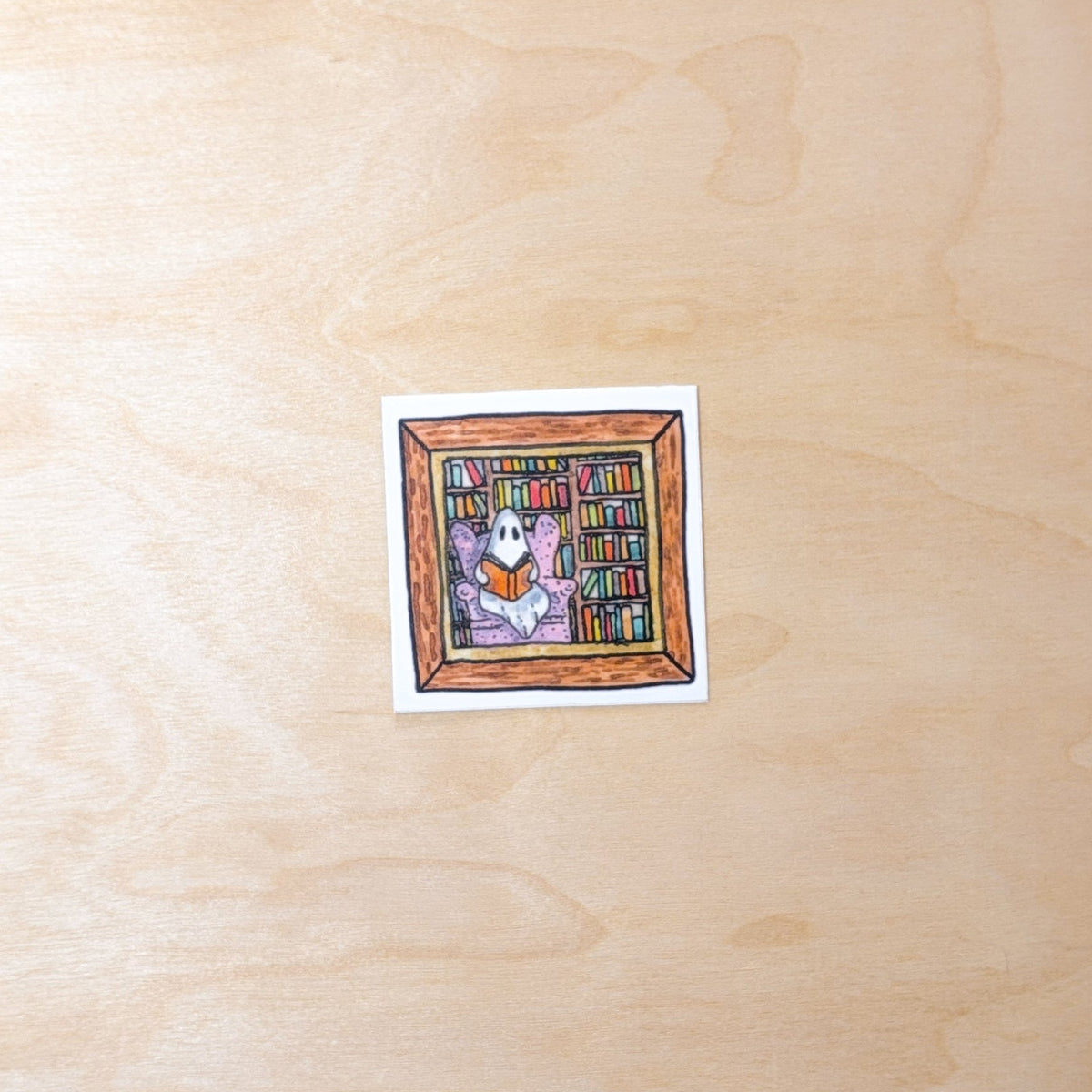 Ghost Reading Halloween Hand-Illustrated Sticker