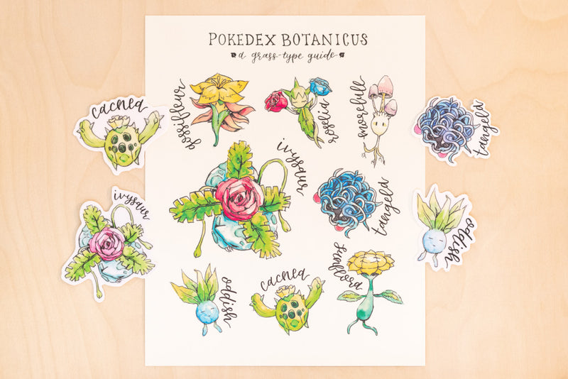 Pokedex Botanicus Art Print + Pokemon Stickers