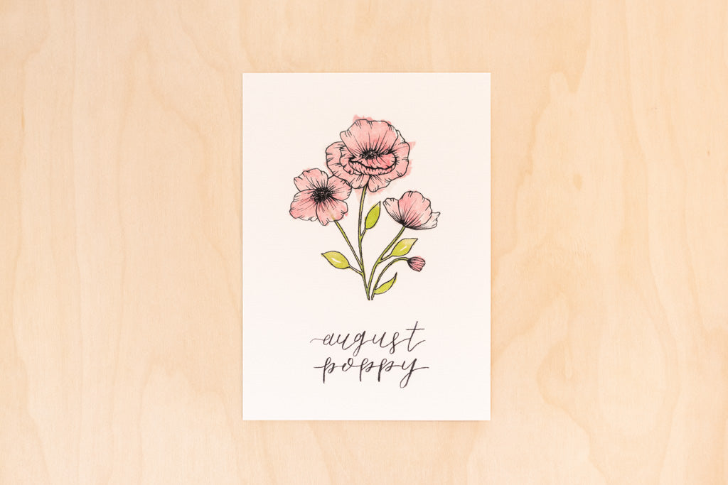 August Birth Month Poppy Floral Botanical Print