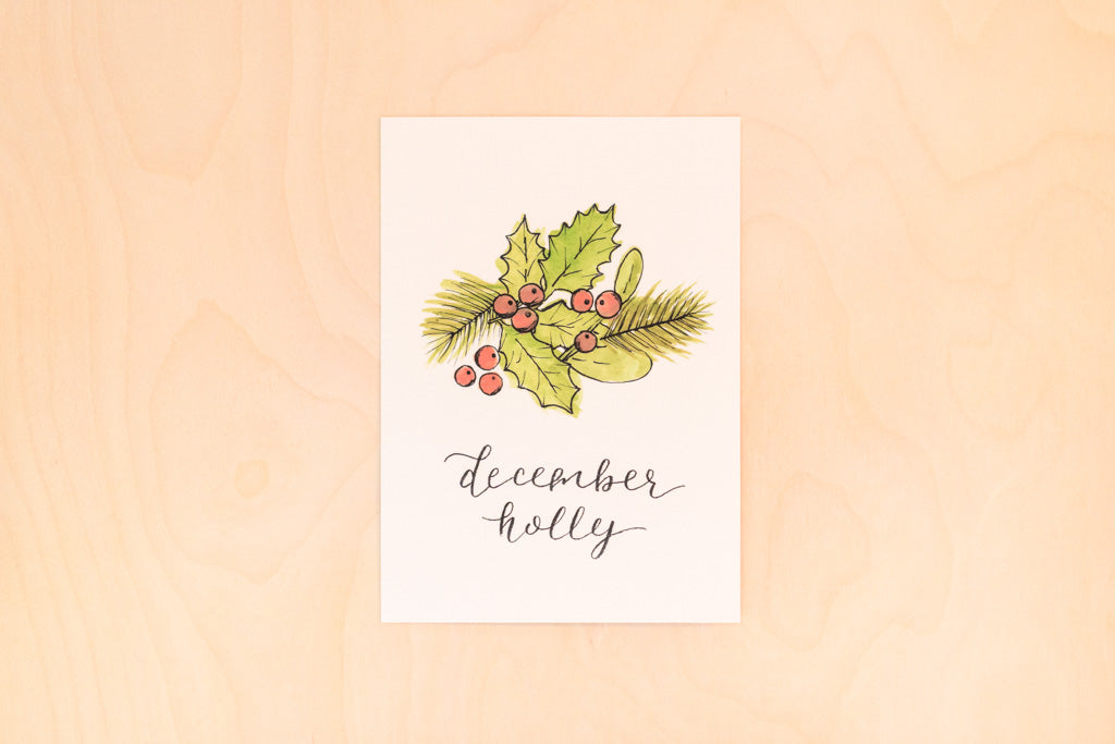 December Birth Month Holly Botanical Print