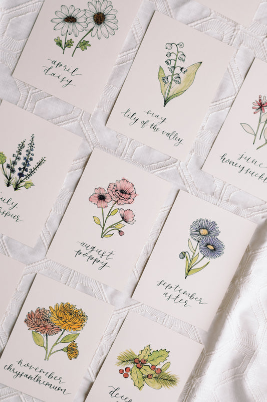 January Birth Month Carnation Floral Botanical Print