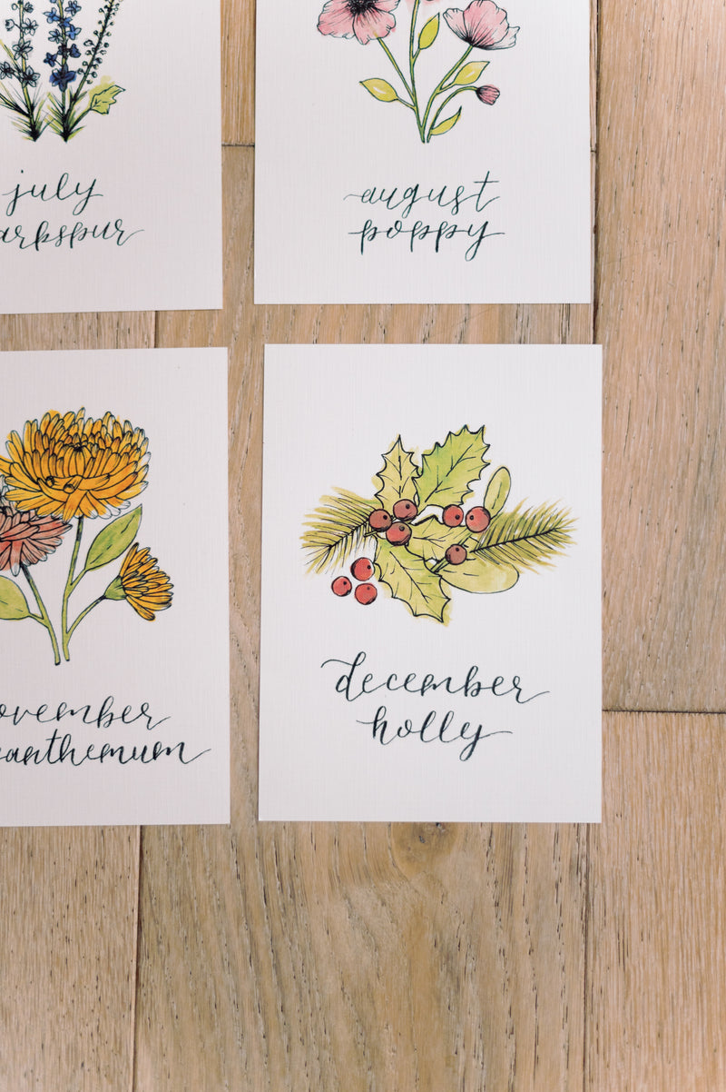 December Birth Month Holly Botanical Print